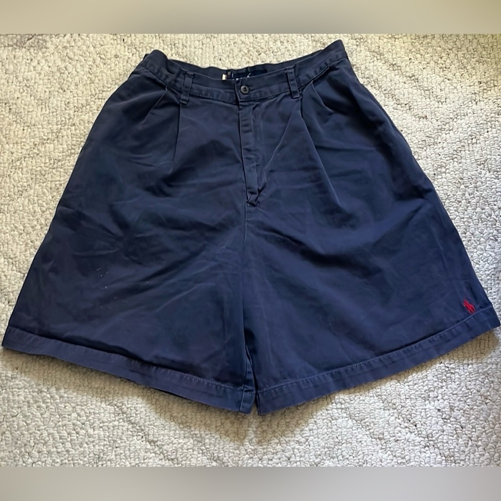 Ralph Lauren Navy High Waisted Pleated 80s Vintage Shorts